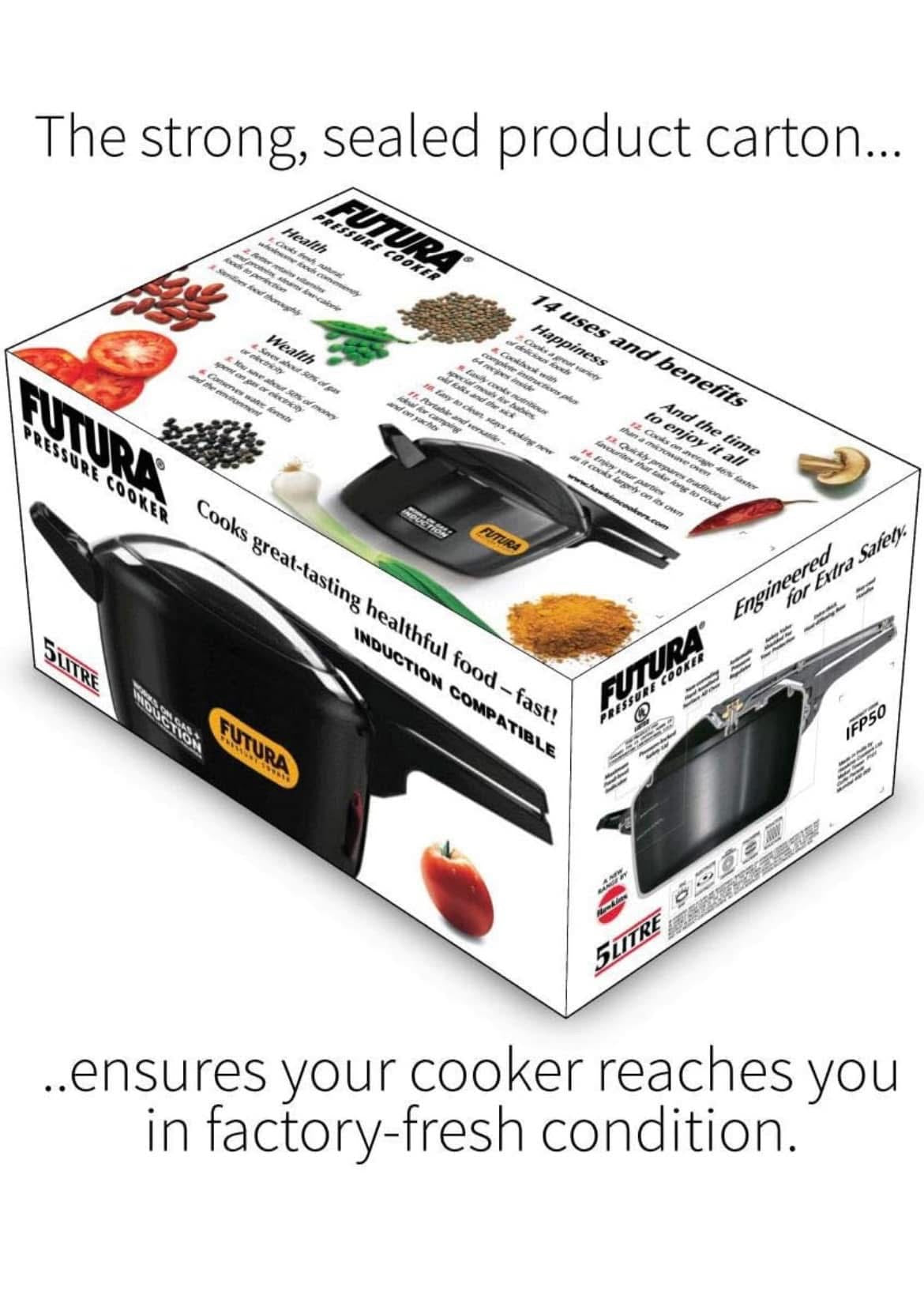Hawkins Futura 5 Litre Pressure Cooker, Hard Anodised Inner Lid Pressure Cooker, Induction Cooker, Pan Cooker, Black (Ifp50), 5 Liter