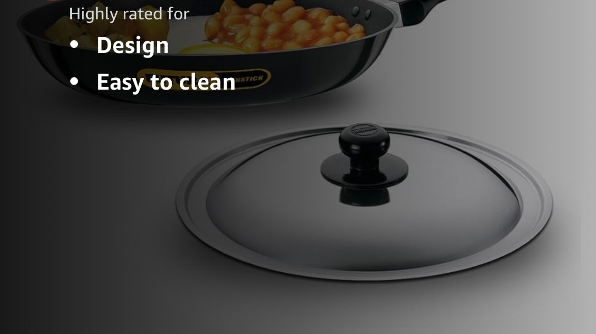 Hawkins Futura 28 cm Frying Pan, Non Stick Fry Pan with Stainless Steel Lid, Big Frying Pan, Black (NF28S)