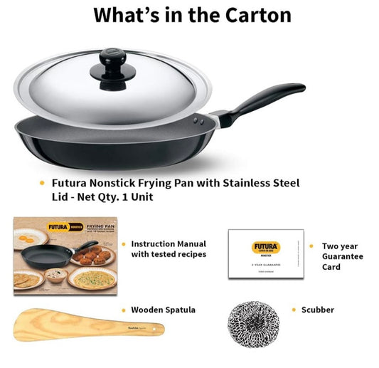 Hawkins Futura 28 cm Frying Pan, Non Stick Fry Pan with Stainless Steel Lid, Big Frying Pan, Black (NF28S)