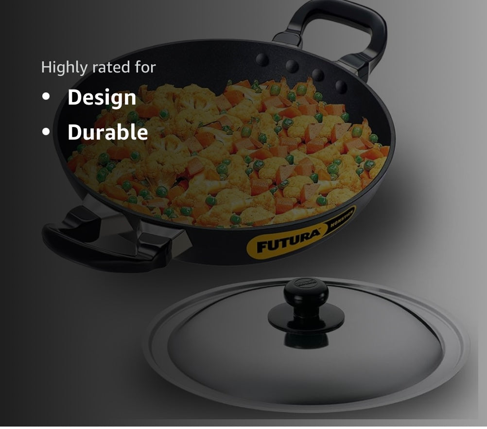 Hawkins Futura 1.5 Litre Deep Fry Pan, Non Stick Kadai, Round Bottom Kadhai, Small Non Stick Kadai, Black (NK15)