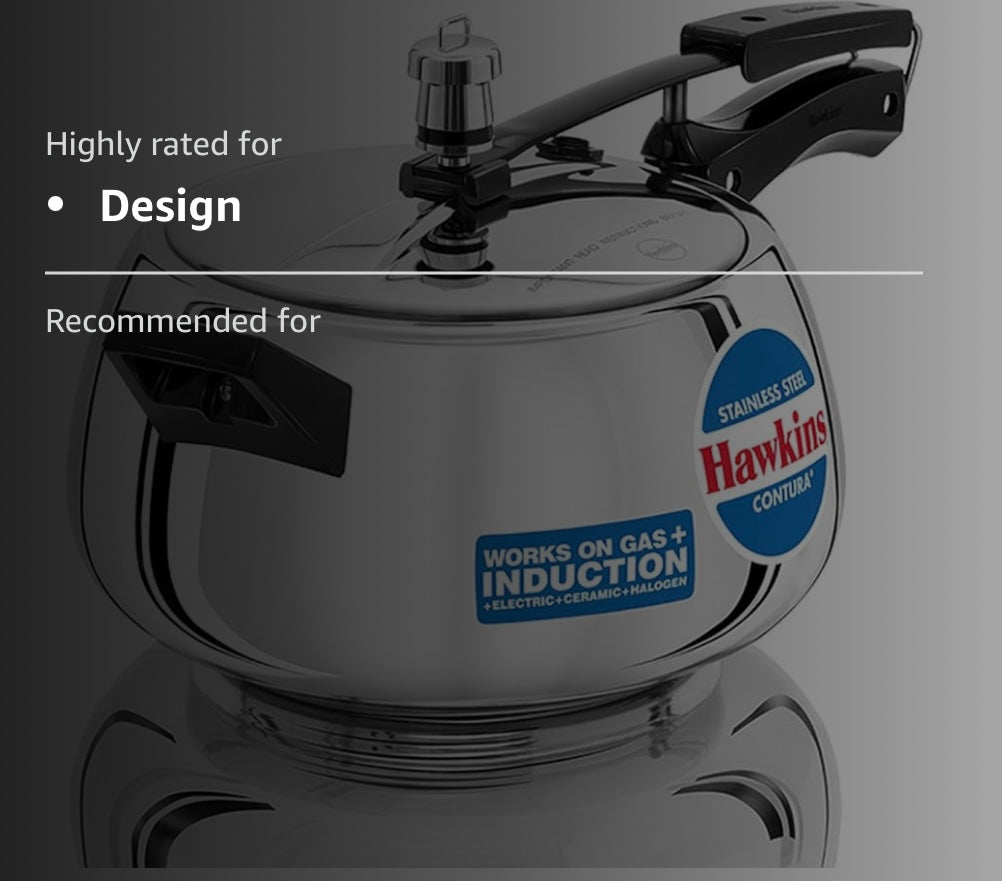Hawkins 5 Litre Contura Pressure Cooker, Stainless Steel Inner Lid Cooker, Handi Cooker, Induction Cooker, Silver (SSC50)