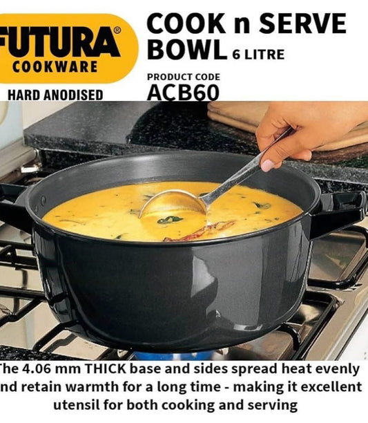 Hawkins Futura Hard Anodised Cook-n-Serve Bowl/ Aluminium, Black ACB60