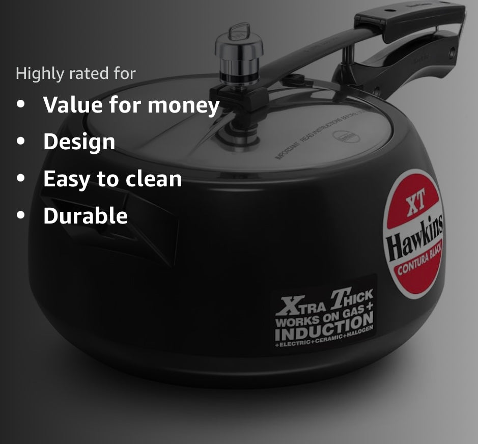 Hawkins 5 Litre Contura Black XT Pressure Cooker, Hard Anodised Inner Lid Cooker, Induction Cooker, Handi Cooker, Black CXT50