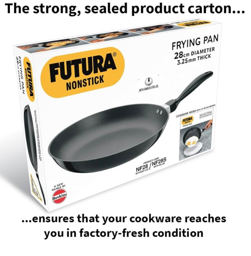 Hawkins Futura 28 cm Frying Pan, Non Stick Fry Pan with Stainless Steel Lid, Big Frying Pan, Black (NF28S)