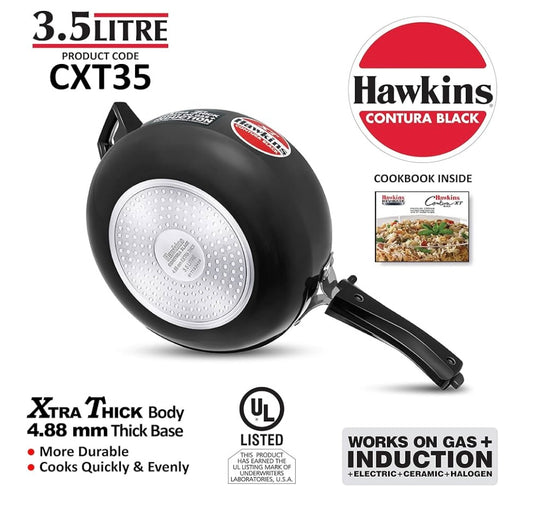 Hawkins Pressure Cooker Contura Hard Anodized Extra Thick Base for Induction, 3.5 L (Black)