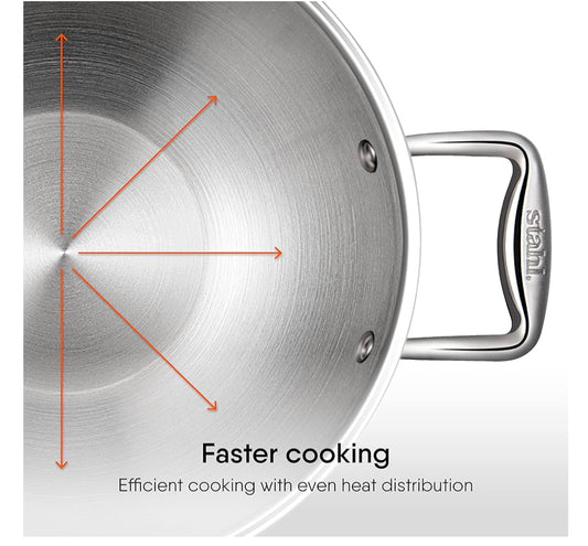 Stahl Artisan Triply Stainless Steel Kadhai with Lid,Kadai for Cooking, Stainless Steel Cookware Triply Kadai, Induction & Gas Stove Compatible, 12.8 LTS, 40 cm