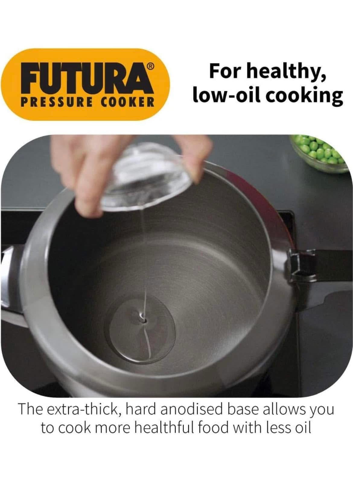 Hawkins Futura 5 Litre Pressure Cooker, Hard Anodised Inner Lid Pressure Cooker, Induction Cooker, Pan Cooker, Black (Ifp50), 5 Liter