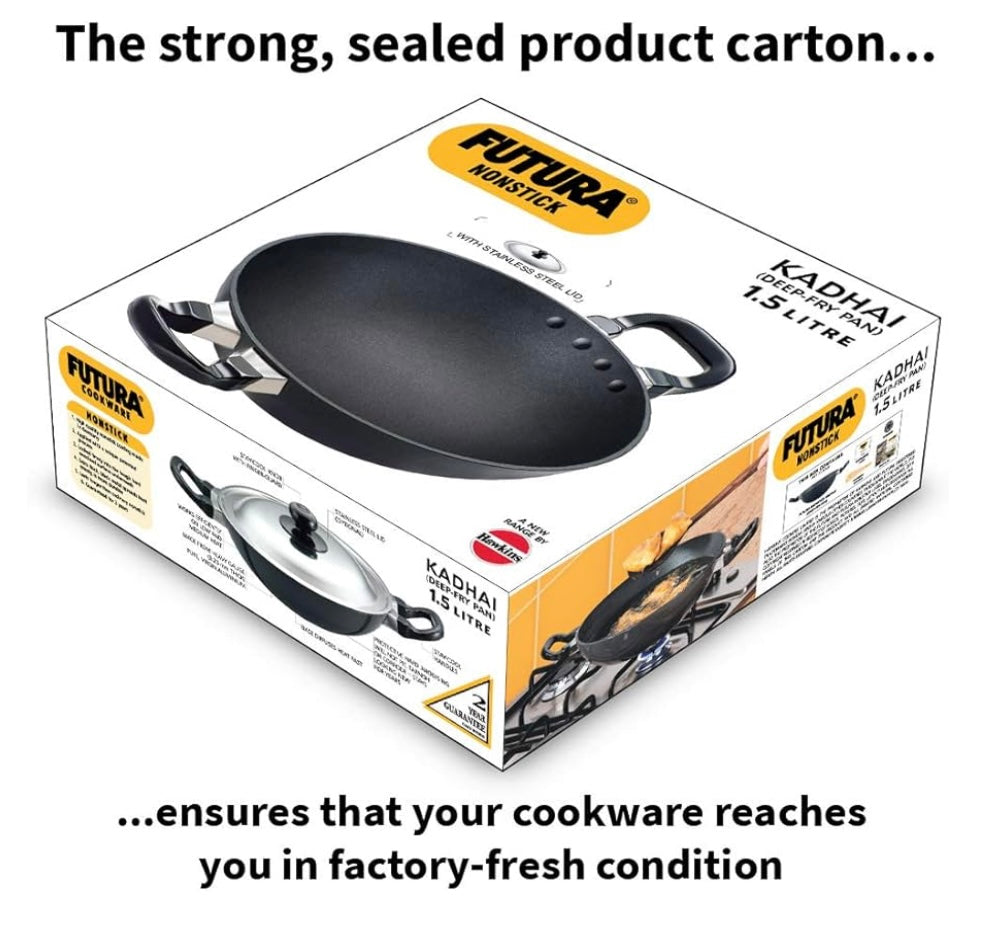 Hawkins Futura 1.5 Litre Deep Fry Pan, Non Stick Kadai, Round Bottom Kadhai, Small Non Stick Kadai, Black (NK15)