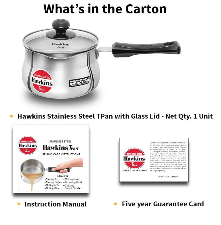 Hawkins Stainless Steel Tpan 1.5L with Glass lid