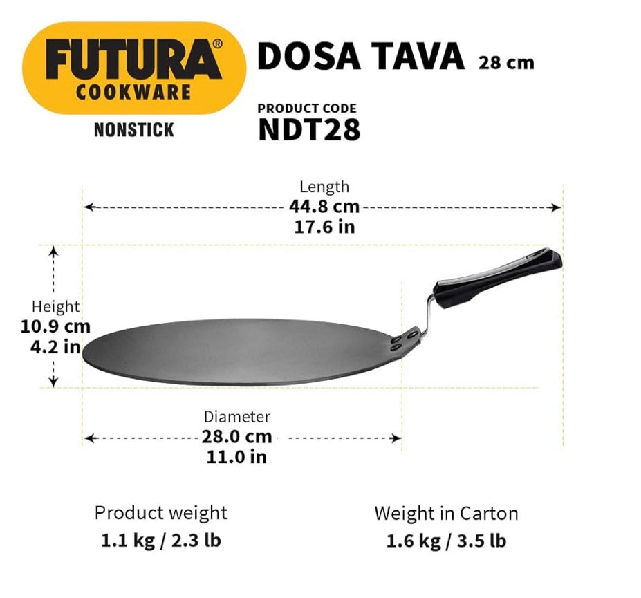 Hawkins Futura 28 cm Dosa Tava, Non Stick Dosa Tawa, Small Dosa Tawa (NDT28) (Black)