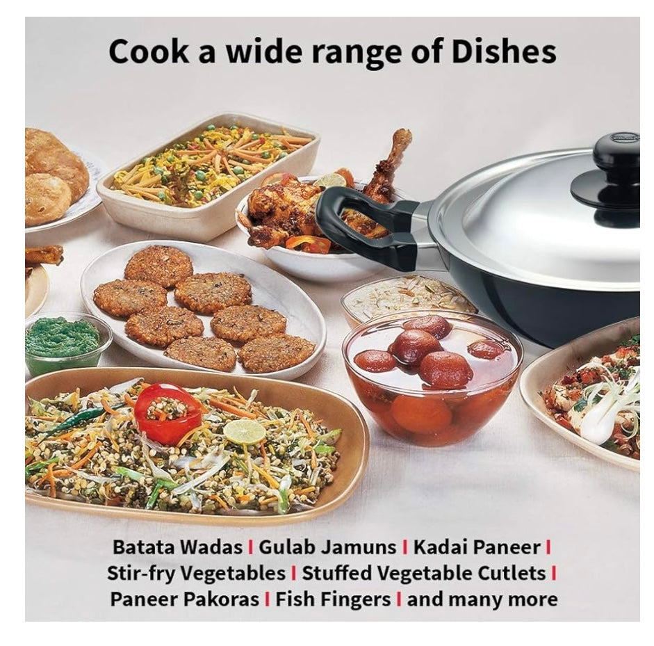 Hawkins Futura 1.5 Litre Deep Fry Pan, Non Stick Kadai, Round Bottom Kadhai, Small Non Stick Kadai, Black (NK15)