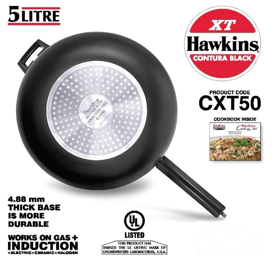 Hawkins 5 Litre Contura Black XT Pressure Cooker, Hard Anodised Inner Lid Cooker, Induction Cooker, Handi Cooker, Black CXT50