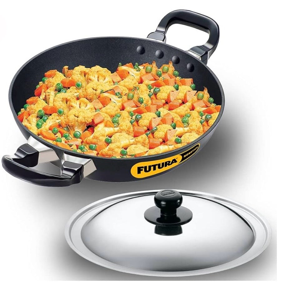 Hawkins Futura 1.5 Litre Deep Fry Pan, Non Stick Kadai, Round Bottom Kadhai, Small Non Stick Kadai, Black (NK15)