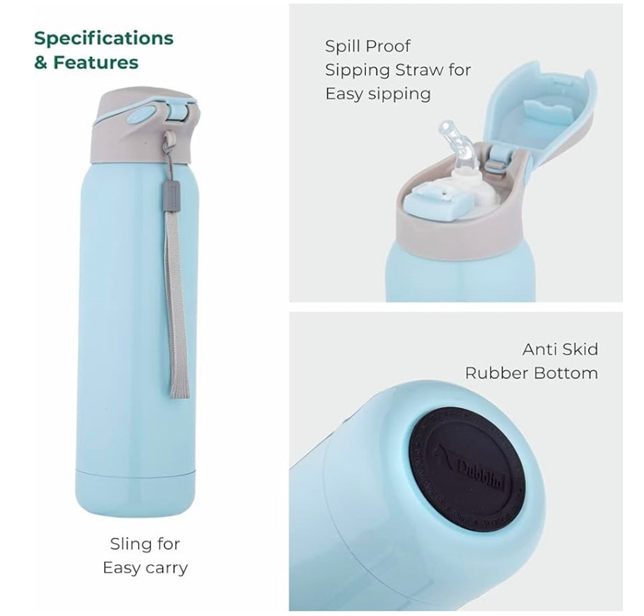 Dubblin Robot Stainless Steel Double Wall Vacuum Insulated BPA Free Water Bottle with Anti Skid Bottom & Leak Proof Lid, Thermos Flask Keeps Hot 6 Hours, Cold 12 Hours (500 ML)