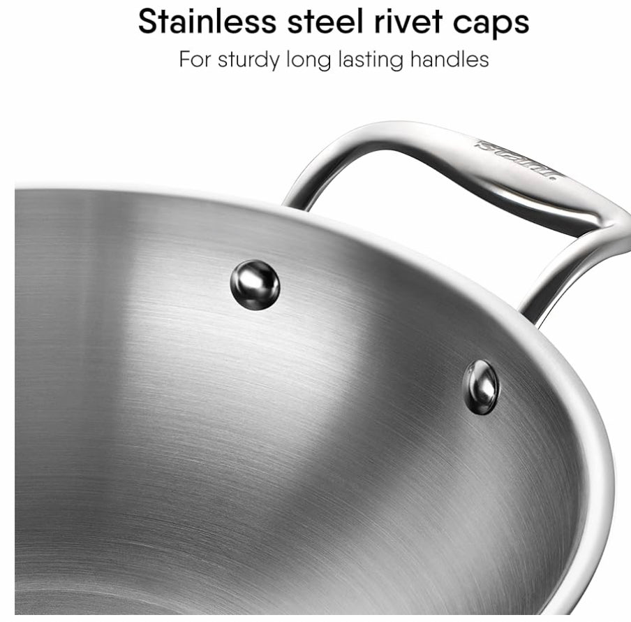 Stahl Artisan Triply Stainless Steel Kadhai with Lid,Kadai for Cooking, Stainless Steel Cookware Triply Kadai, Induction & Gas Stove Compatible, 12.8 LTS, 40 cm