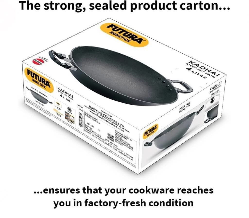 Hawkins Futura Nonstick Kadhai 4 L, 30 cm, 3.25 mm with SS lid (NK40S)