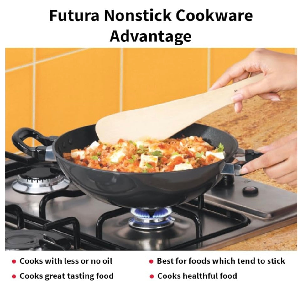 Hawkins Futura Nonstick Kadhai 2.5 L, 26 cm, 3.25 mm with SS lid (Black) (NK25S)