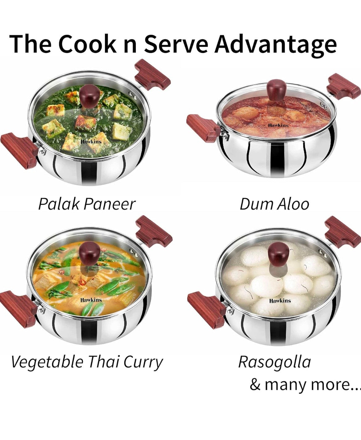 Hawkins 4 Litre Cook n Serve Handi, Triply Stainless Steel Handi with Glass Lid, Induction Sauce Pan, Saucepan, Silver (SSH40G)