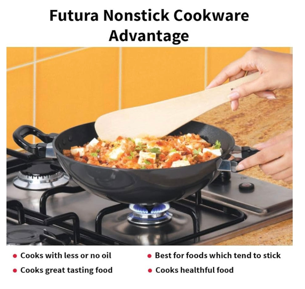 Hawkins Futura 1.5 Litre Deep Fry Pan, Non Stick Kadai, Round Bottom Kadhai, Small Non Stick Kadai, Black (NK15)