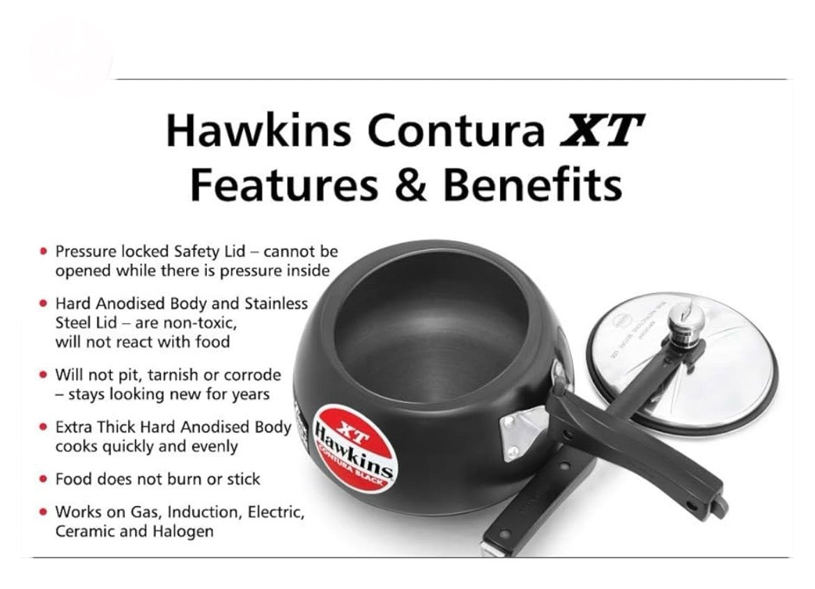 Hawkins 5 Litre Contura Black XT Pressure Cooker, Hard Anodised Inner Lid Cooker, Induction Cooker, Handi Cooker, Black CXT50