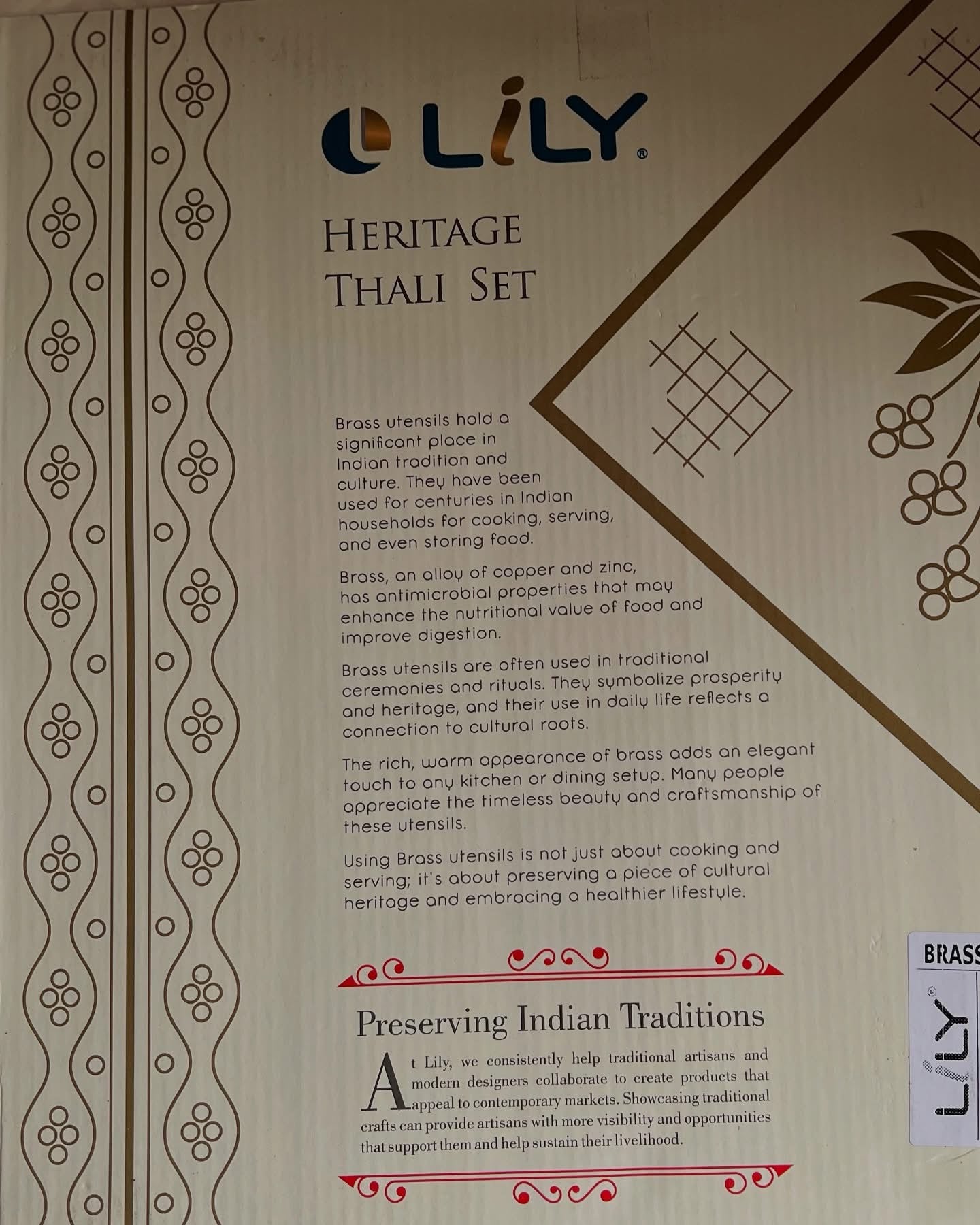 LILY BRASS THALI SET HERITAGE 6PC
Weight: 1.8Kg