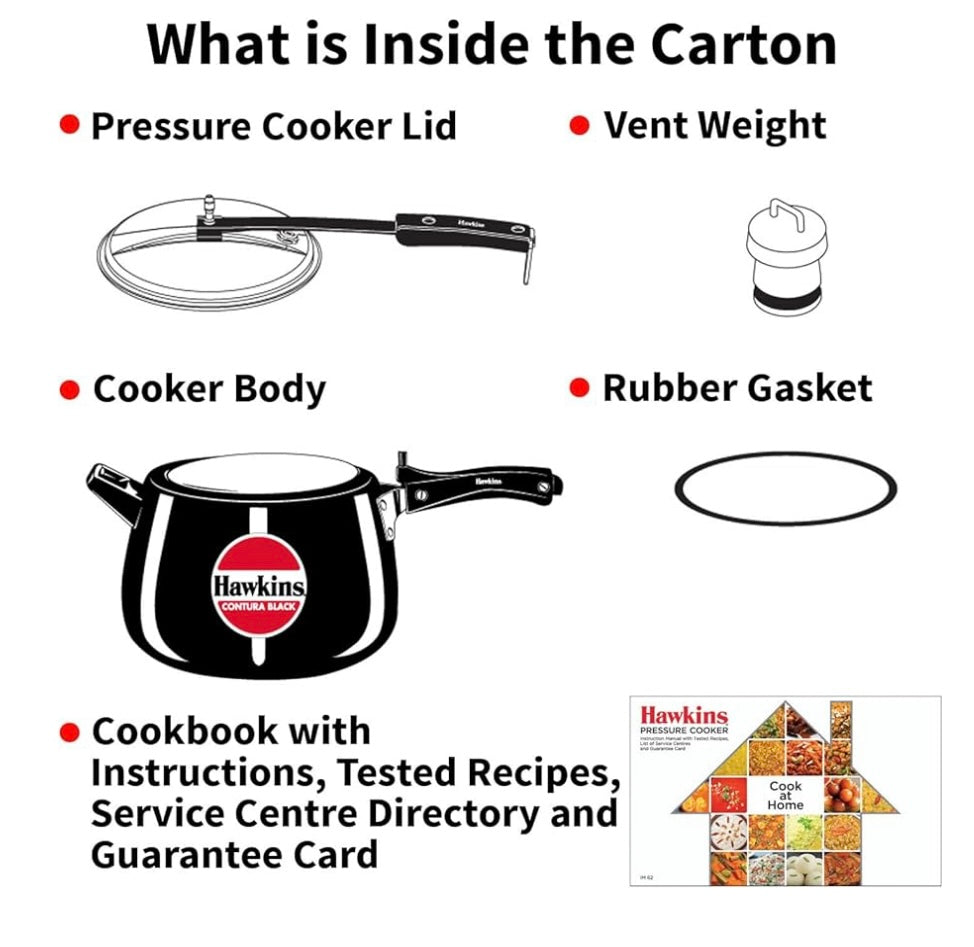Hawkins 4 Litre Contura Black Pressure Cooker, Hard Anodised Inner Lid Cooker, Handi Cooker, Black (Cb40), 4 Liter