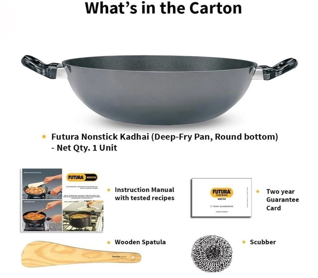 Hawkins Futura Nonstick Kadhai 4 L, 30 cm, 3.25 mm with SS lid (NK40S)