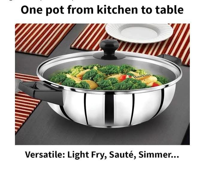 Hawkins 3 Litre Cook n Serve Frying Pan, Stainless Steel Fry Pan with Glass Lid, Induction Frying Pan, Frypan for Cooking and Serving, Silver (SSF3LG)