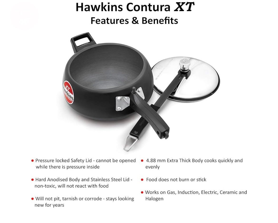 Hawkins Pressure Cooker Contura Hard Anodized Extra Thick Base for Induction, 3.5 L (Black)