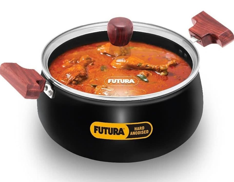Hawkins Futura 4 Litre Cook n Serve Handi, Hard Anodised Biryani Handi with Glass Lid, Saucepan, Sauce Pan, Black (ACH40G)