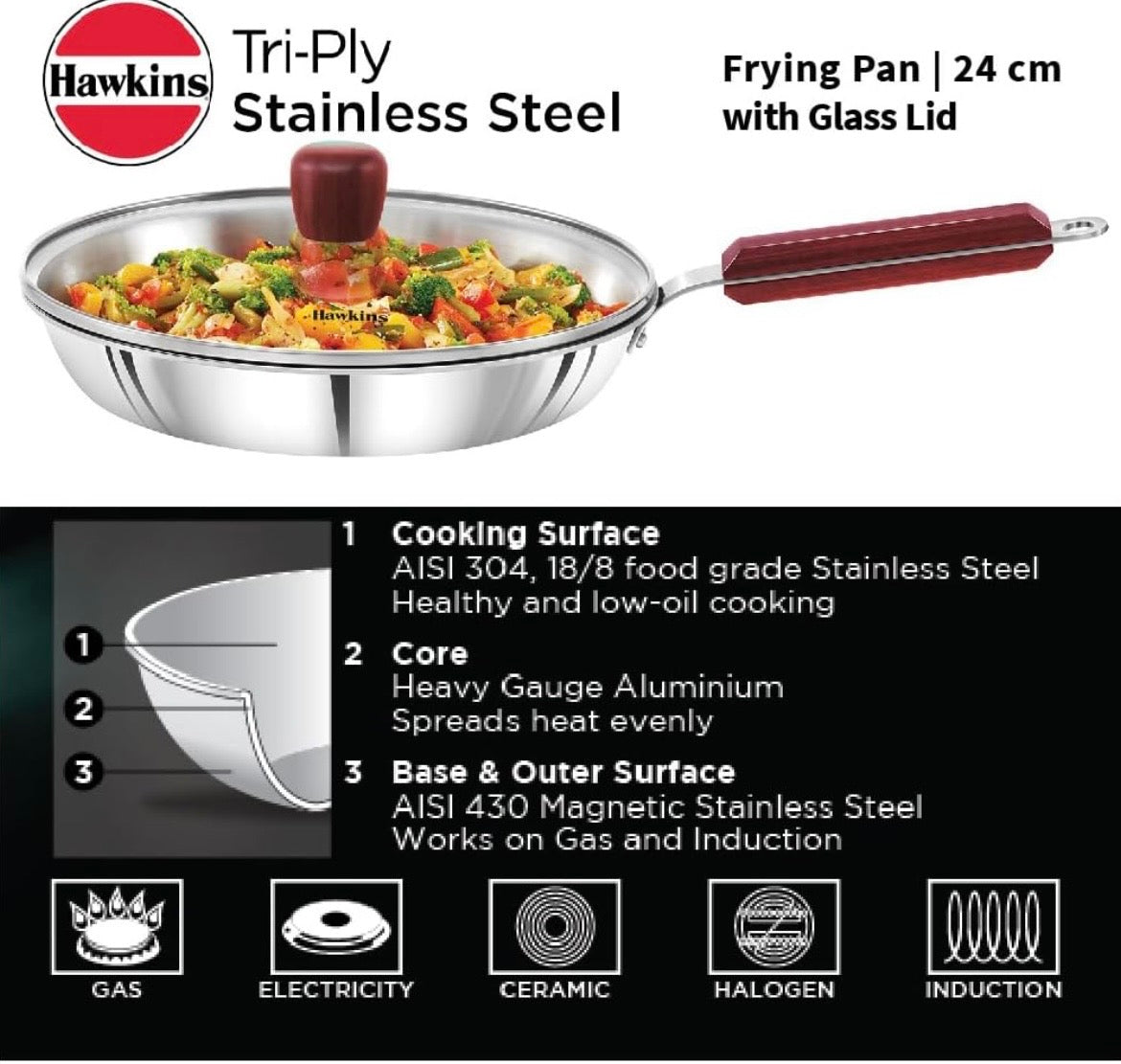 Hawkins Tri ply Frying Pan 24 Cm