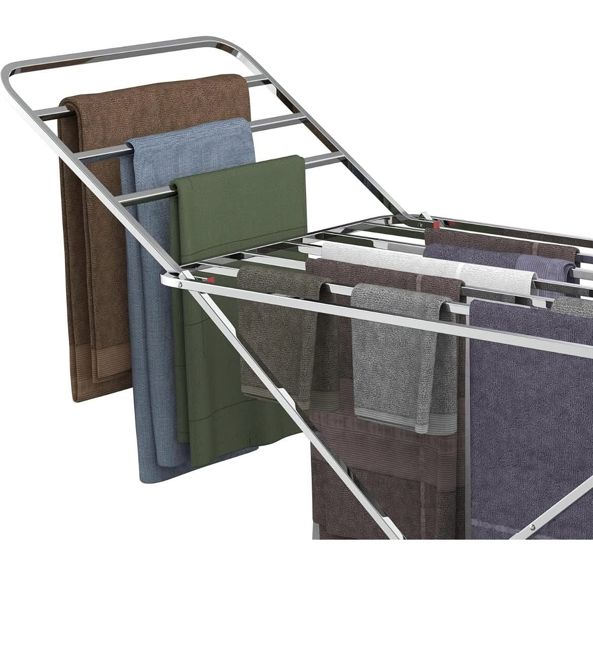Stainless steel coth Rack (Big Size)

Dimensions 197 CM ( 117 cm + 2* 40cm expandable 2 sides)