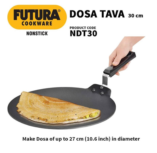 Hawkins Futura 30 cm Dosa Tava, Non Stick Dosa Tawa, Flat Dosa Tawa, Black (NDT30)