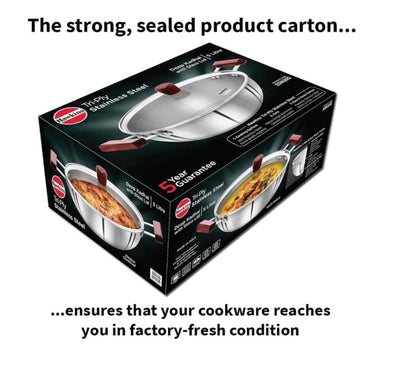 Hawkins 5 Litre Deep Kadhai, Triply Stainless Steel Kadai with Glass Lid, Flat Bottom Induction Deep Kadhai, Big Kadai, Silver (SSK50G)