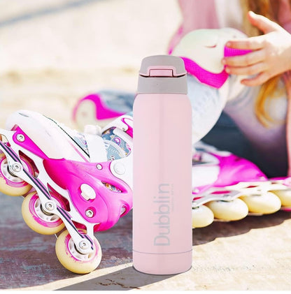 Dubblin Robot Stainless Steel Double Wall Vacuum Insulated BPA Free Water Bottle with Anti Skid Bottom & Leak Proof Lid, Thermos Flask Keeps Hot 6 Hours, Cold 12 Hours (500 ML)
