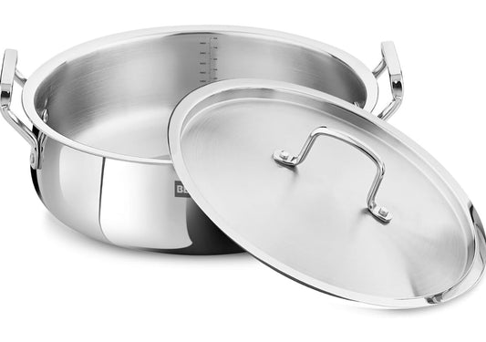 Bergner BE Bergner Essentials TriPly Stainless Steel 32 cm Biryani Handi Lid, 8.4 L Biryani Pot, Large Patila Handi, Even Heat Distribution, Induction & Gas Compatible, Silver