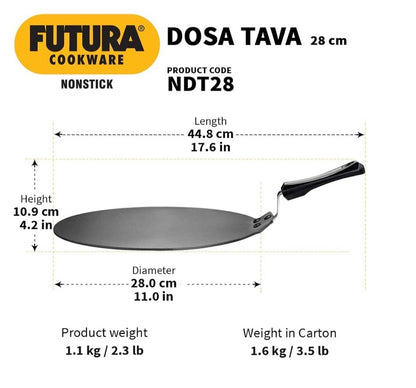 Hawkins Futura 28 cm Dosa Tava, Non Stick Dosa Tawa, Small Dosa Tawa (NDT28) (Black)
