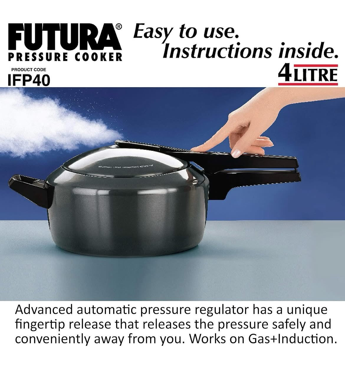 Hawkins Futura 4 Litre Pressure Cooker, Hard Anodised Inner Lid Pressure Cooker, Induction Cooker, Pan Cooker, Black (Ifp40), 4 Litres