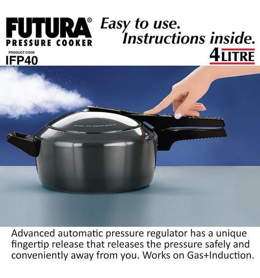Hawkins Futura 4 Litre Pressure Cooker, Hard Anodised Inner Lid Pressure Cooker, Induction Cooker, Pan Cooker, Black (Ifp40), 4 Litres