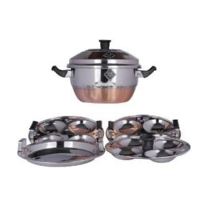 Stainless Steel Delux compact-24 Idly Pot + Steamer (Copper Bottom-24 Idlies)