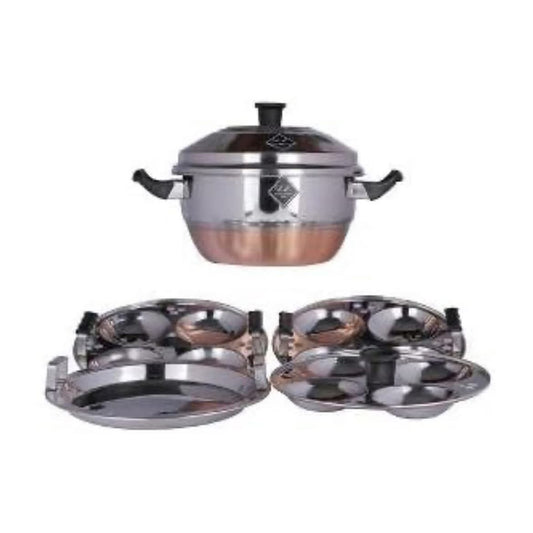Stainless Steel Delux compact-24 Idly Pot + Steamer (Copper Bottom-24 Idlies)