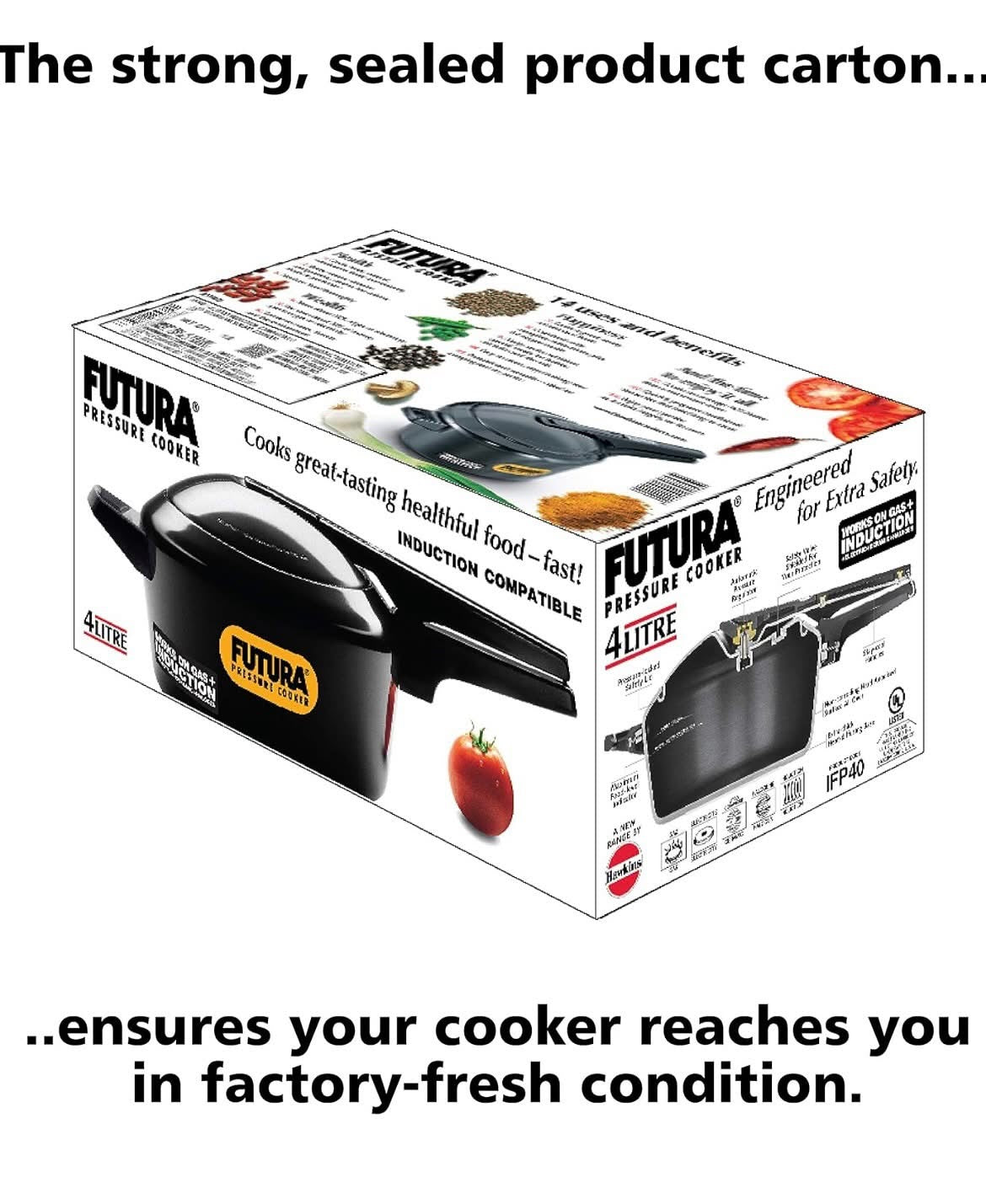 Hawkins Futura 4 Litre Pressure Cooker, Hard Anodised Inner Lid Pressure Cooker, Induction Cooker, Pan Cooker, Black (Ifp40), 4 Litres
