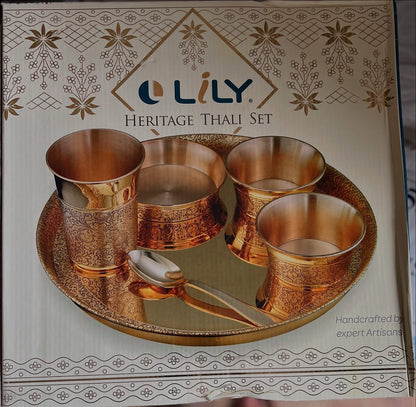 LILY BRASS THALI SET HERITAGE 6PC
Weight: 1.8Kg
