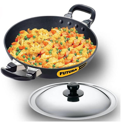 Hawkins Futura 1.5 Litre Deep Fry Pan, Non Stick Kadai, Round Bottom Kadhai, Small Non Stick Kadai, Black (NK15)