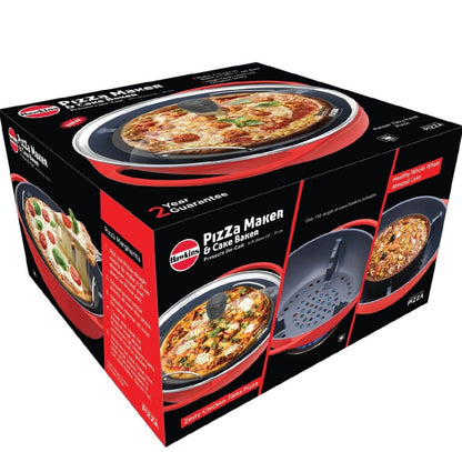 Hawkins Diecast 30 cm Nonstick Pizza Maker and Cake Baker with Glass Lid, Gas Oven, Pizza Oven Toaster Griller Tandoor Barbecue, Cake Baking Pan, Red (PIZZA)