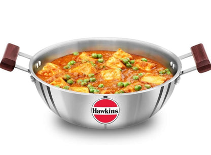 Hawkins 4 Litre Deep Kadhai, Triply Stainless Steel Kadai, Flat Bottom Induction Kadhai, Big Kadai, Silver (SSK40)