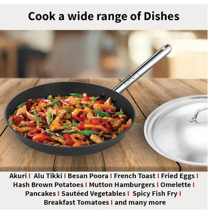 Hawkins Futura 29 cm Induction Non Stick Fry Pan with Stainless Steel Handle and Stainless Steel Lid, Big Frying Pan, Black (INFS29S)