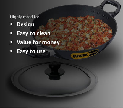 Hawkins Futura Nonstick Kadhai 2.5 L, 26 cm, 3.25 mm with SS lid (Black) (NK25S)