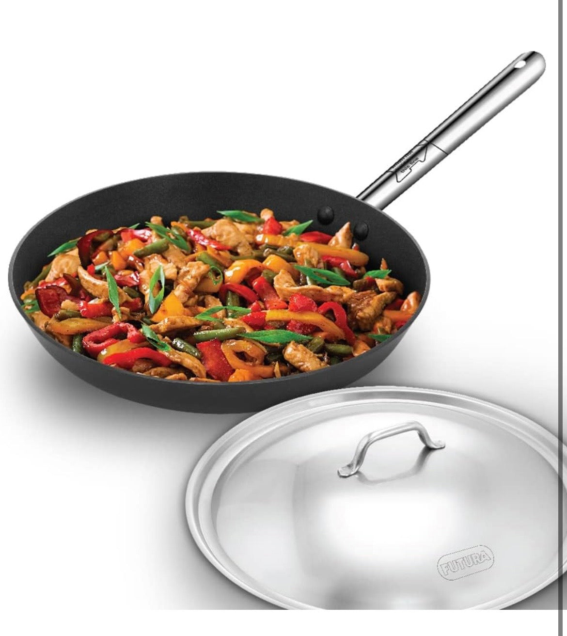 Hawkins Futura 29 cm Induction Non Stick Fry Pan with Stainless Steel Handle and Stainless Steel Lid, Big Frying Pan, Black (INFS29S)