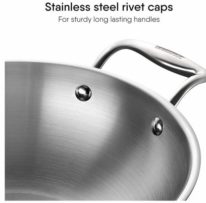 Stahl Artisan Triply Stainless Steel Kadhai with Lid,Kadai for Cooking, Stainless Steel Cookware Triply Kadai, Induction & Gas Stove Compatible, 12.8 LTS, 40 cm